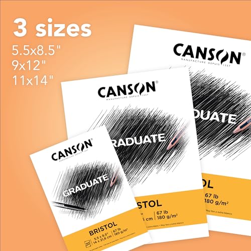 Canson Graduate Bristol Pad, Foldover, 11x14 inch, 20 Sheets | Artist Paper for Adults and Students - Drawing, Sketching, Markers and Art Journaling, White - size: 11x14 inch
