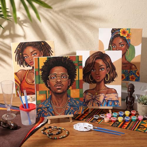 Sherr 285 Pcs 30 Sets Sip and Paint Kit for Adults, Pre Drawn Canvas Kit for Painting Acrylic Painting Favor Bulk for DIY Birthday Gifts Adult Date Night Party Suppliers(Stylish African Figures) - style: Stylish African Figures