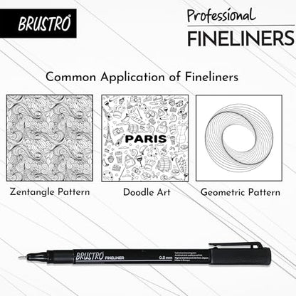 BRUSTRO Professional Pigment Based Fineliner - Set of 10 Colour - Black