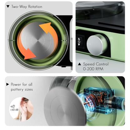 Pottery Wheel for Adults - Complete Pottery Tools Kit for Beginners, 6" Turntable Two-Way Rotation Adjustable Speed, 2.2 lbs. Air Dry Clay, Mini Clay Making Pottery Wheel with Storage Design (Green) - color: Green
