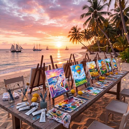 Cholemy 36 Pcs Paint and Sip Kit for Adults 8''x10'' Pre Drawn Canvas for Painting DIY Afro Acrylic Painting Kit Wood Easel Brushes Date Night Bulk for Summer 4th of July Party Gift(Natural Scenery) - style: Natural Scenery