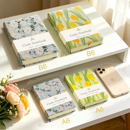 Pocket Notebook, A6, 4x6, Small Embroidered Journal, Cute Notebook, Lay Flat, Hardcover, Lined Notebook & Sketchbook, Personal Writing Journal for Women, Blue Journal, White Gardenia Flower - color: A6-Cute Gardenia