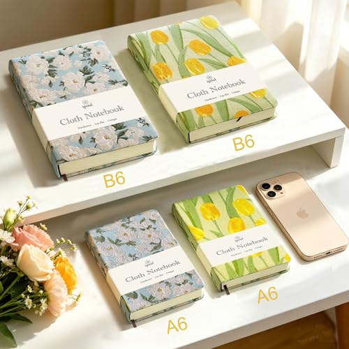 Pocket Notebook, A6, 4x6, Small Embroidered Journal, Cute Notebook, Lay Flat, Hardcover, Lined Notebook & Sketchbook, Note Taking Notebook, Beautiful Journal for Women, Tulip Flower - color: A6-Cute Tulip