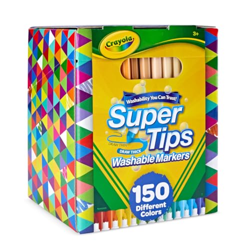 Crayola Super Tips Marker Set (150ct), Teacher Classroom Must Haves, Homeschool Supplies, 2-in-1 Fine Point & Broad Line Markers for Kids, 3+ - size: 150 Count (Pack of 1)