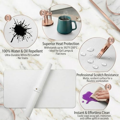 2 PCS Nail Art Table Mat, Soft Microfiber PU Leather Nail Pad, Foldable Nail Art Rest Pad, Reusable Nail Mat for Table Desk, Acrylic Nail Desk Mat for Nail Cushion (White and White) - color: White and White