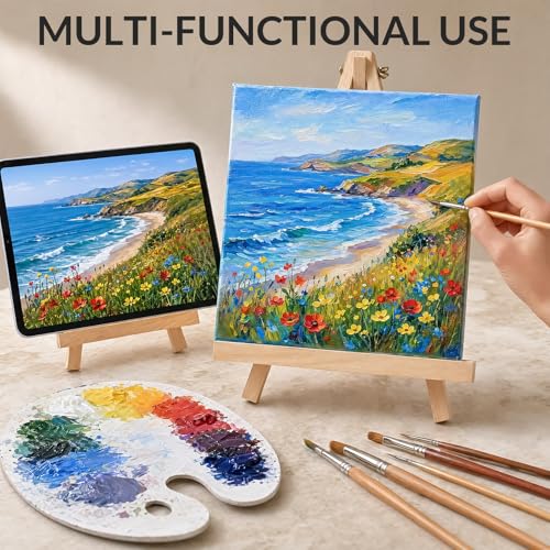 12 Pack 9 Inch Wooden Easel Stand for Painting, Tabletop Art Craft Easels for Canvas, Poster Board, Sign & Frame Display, Small Canvas Stand for Painting, Ideal for Art Party & Adult Artist - FUNLAVIE