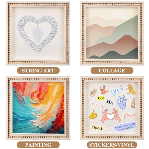 Wenqik 4 Pack Beaded Wood Canvas Panels Unfinished Wooden Blank Framed Signs Boho Style Panel Boards Square Plaques for DIY Crafts Painting Pouring Drawing Art Projects (10 x 10 Inch) - size: 10 x 10 Inch