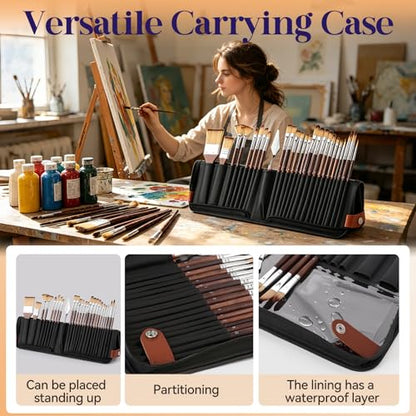 Paint Brushes Set of 26 Pieces Watercolor Acrylic Paint Brushes with Self-Standing Case, Professional Wooden Handle Brushes for Oil, Acrylic and Watercolor Painting, Face Painting
