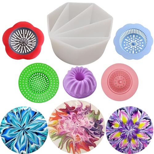 6Pcs Split Cup Flower Silicone Paint Cup Acrylic Pouring Strainers Set Mixing Cups for DIY Pouring Acrylic Paint and Creating Patterns Art Supplies