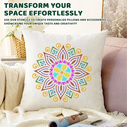 16 PCS Reusable Stencils, Mandala Stencils Mandala Dot Painting Templates Stencil for Painting DIY Art Scrapbook Fabric Furniture on Wood Floor Wall Tile, 6 x 6 Inch - color: L