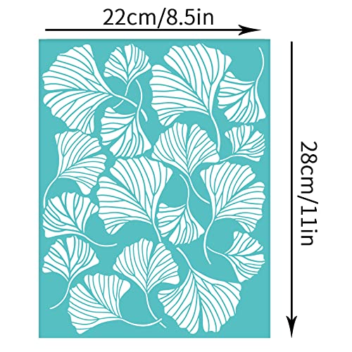 OLYCRAFT 2Pcs Self-Adhesive Silk Screen Printing Stencil Ginkgo Leaves Pattern Mesh Transfers Silk Screen Reusable Stencil for Painting on Wood T-Shirt Fabric Bags - 11x8.5 Inch - color: Ginkgo Leaf
