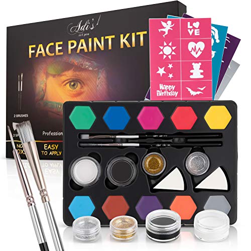 Face Paint Kit for Kids – 58 Washable Pieces, 20 Vibrant Non-Toxic Colors, Includes Brushes, Sponges, Glitter & Stencils – Safe, Hypoallergenic, Perfect for Birthdays, Halloween & Parties - size: 58 Pieces