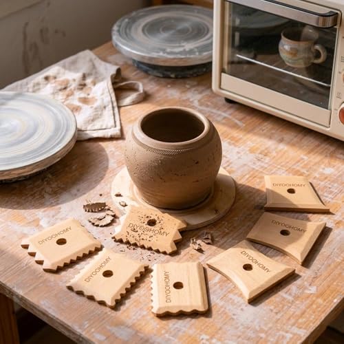 DIYOOHOMY 7 Pcs Pottery Ribs Set, Pottery Tools Supplies | Wooden Clay Shaper Trimming Tools, Texture Ribs for Smoothing, Shaping, and Carving, Ideal for Mud Throwing, and Ceramic DIY - color: wood-7