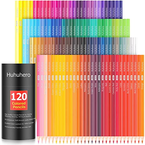 Huhuhero 120-Count Colored Pencils for Adult Coloring Books, Soft Core Assorted Color Pencils for Drawing Sketching Shading, Coloring Pencils Set for Beginners Artists