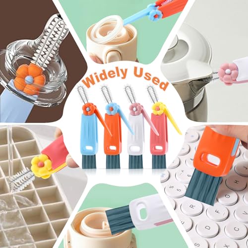 3 in 1 Cup Lid Cleaning Brush, Gap Cleaner Brushs - Home Kitchen Multifunctional Bottle Cleaning Brush Set, Portable Travel Bottle Lid Cleaner Tools, 4 PCS - color: Red Pink Blue Orange