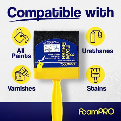 FoamPRO 73-4, 3" Foam Brush With 4 Refills - Premium Quality Paint Brush Set for All Paints, Urethanes, Varnishes, Stains - Effortless Application Foam Brushes- Smooth Finish, Reusable Handles - size: 3 Inch, style: Brush & 4 Refills