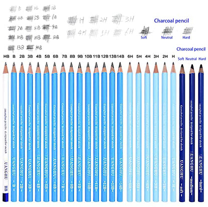 YYMIYU 24 Drawing Pencils Set, Art Sketching Pencils Charcoal Set 14B,12B,11B,10B,9B,8B,7B,6B,5B,4B,3B,2B,B,HB,H,2H,3H,4H,5H,6H,& Soft Neutral Hard Charcoal Pencils - style: 24 Drawing Pencils Set
