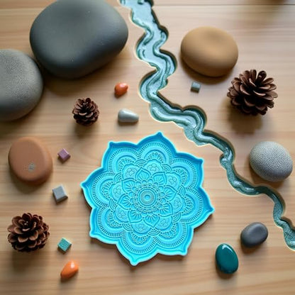 Epoxy Resin Silicone Molds, Mandala Coaster Tray Cup Mat Casting Mould, DIY Crafts Sculpture Supplies, Home Decoration Making Tools, Jewelry Casting Supplies(4.7x4.7x0.27inches)