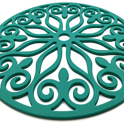 3 Set Silicone Trivet Mats with 1 Extra Large Included | Intricately Carved Insulated Flexible Durable Non Slip Thick Round Premium Trivets for Hot pots and Pans | Mint Green - color: Green Mint