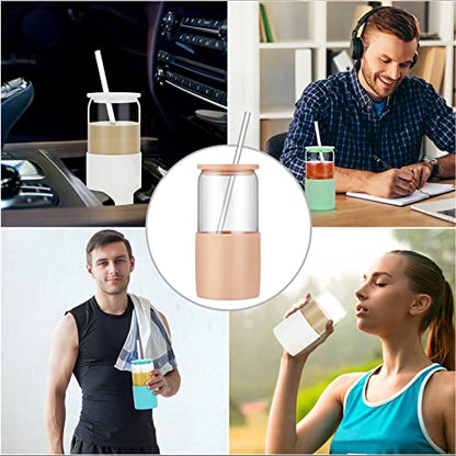 Sunseeke Glass Tumbler with Straw and Lid, 16oz Ice Coffee Cup, Silicone Sleeve Cleaning Brushes, Drinking Glasses for Water, Iced Coffee, Smoothie - BPA Free -3Pack - color: Butteruum, Black, A true pink