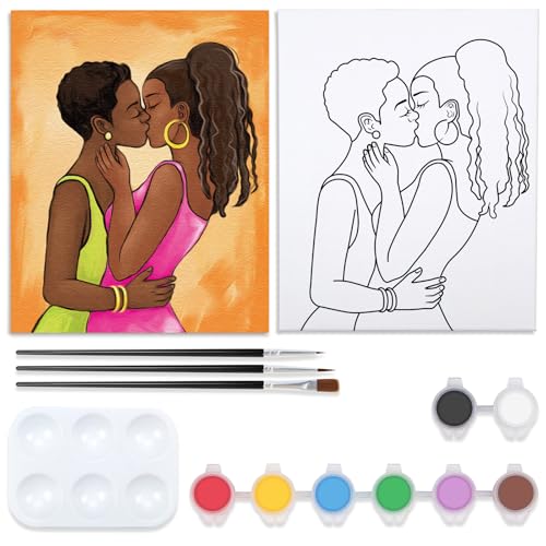 Canvas Painting Kit Pre Drawn Canvas for Painting for Adults Lesbian Couple Stuff Pride Rainbow LGBT Party Kits Paint and Sip Party Supplies 8x10 Paint Art Set - size: 8x10, style: Lesbian Couple