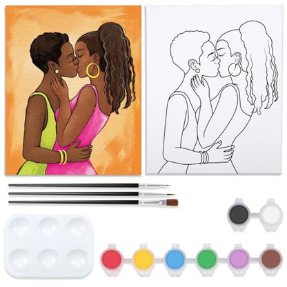 Canvas Painting Kit Pre Drawn Canvas for Painting for Adults Lesbian Couple Stuff Pride Rainbow LGBT Party Kits Paint and Sip Party Supplies 8x10 Paint Art Set - size: 8x10, style: Lesbian Couple