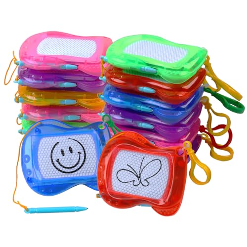 12 Pack Mini Magnetic Drawing Board for Kids, Small Magnetic Doodle Board Set Backpack Keychain Clip Drawing Board, Erasable Sketch and Painting Pad for Party Favor, Boys and Girls(6 Colors) - color: 12 Pack