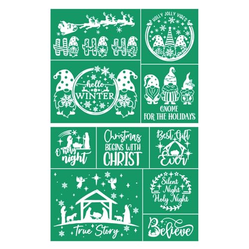 2PCS Christmas Self-Adhesive Silk Screen Stencils,HOHOHO Screen Printing Stencils for Craft Xmas Believe Stencil Transfers Gnomes Reusable Stencils for Painting on Wood T-Shirt Fabric Holiday Card - color: 2pcs HOHOHO stencils