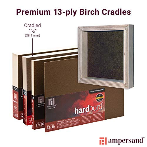 Ampersand Art Supply Hardboard Wood Painting Panel: Museum Series Hardbord, 8" x 10", 1-1/2 Inch Cradled Profile - color: 1-1/2 Inch Cradled Profile, size: 8" x 10"