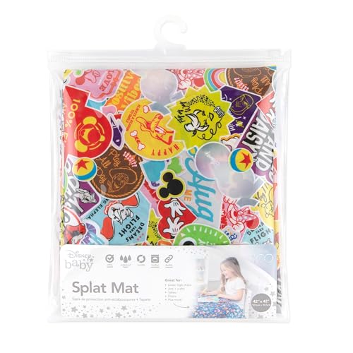Bumkins Disney Baby Splat Mat for Under High Chair, Babies Toddlers Eating Mess Mat, Waterproof Reusable Cloth for Arts and Crafts, Play Mat for Kids, Fabric 42inx42in, 100 Years of Fun - color: D1 100 Happy Faces