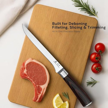 imarku Boning Knife, 6 Inch German High Carbon Stainless Steel Fillet Knife, Perfect for Meat Cutting, Pakkawood Handle, Gifts for Women and Men - color: Silver Brown Handle