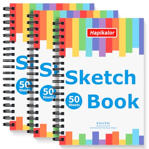 Drawing Pad for Kids, Sketch Pads 50 Sheets, 3-Pack Kids Travel Activities Spiral Bound Drawing Books Bulk 6" x 9 ", Drawing Paper for Kid 9-12 - size: 6" x 9"(Pack of 3)