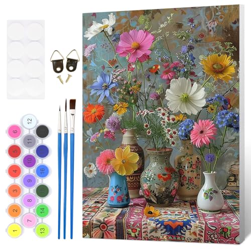 HEIBAGO Framed Paint by Numbers Kit Flowers for Adults, Paint by Numbers for Adults Beginner, Adult Paint by Number Kits Book on Canvas, DIY Painting by Numbers for Gift Home Wall Decor 8 x 12 Inch - color: Flowers-5