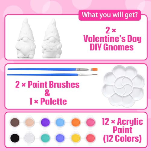 Poen 2 Pack Valentine's Day Ready to Paint Your Own Gnome Statues, Valentines Crafts for Adults 4 Inches Mini Blank Heart Ceramics to Paint Unpainted Gnome Figurines DIY for Sweet Valentine's Day Gift - style: Heart Style