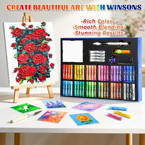 WINSONS 65 PCS Oil Pastel Set, 48 Soft Colors & Extra 4 White Pastels, Complete Art Kit with Holder, Scraper, Sharpener & Pastel Paper – Non-Toxic, Smooth Blending for Artists & Beginners