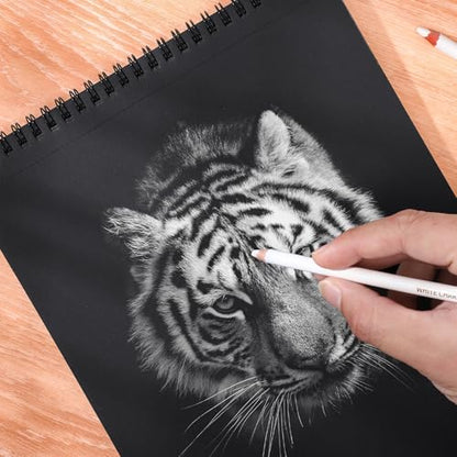 30 Sheets Black Paper Sketchbook, 98lb/160gsm Heavyweight Black Sketch Pad 8.3×11.7in, Acid-Free Drawing Paper, Spiral Bound Sketch Book for Kids, Teens, Artist - size: 8.3×11.3 Inch (1 pack)