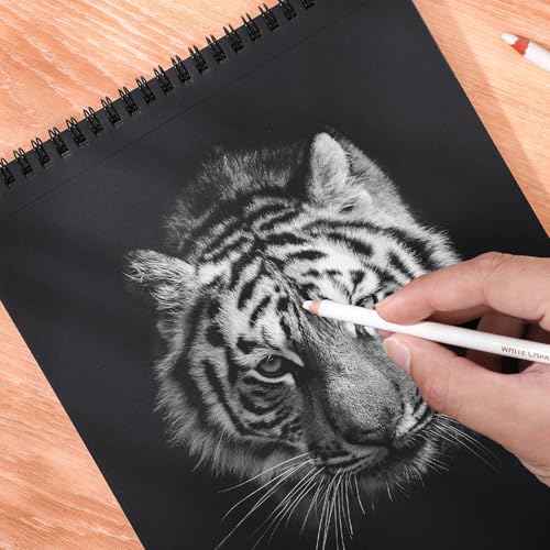 30 Sheets Black Paper Sketchbook, 98lb/160gsm Heavyweight Black Sketch Pad 8.3×11.7in, Acid-Free Drawing Paper, Spiral Bound Sketch Book for Kids, Teens, Artist - size: 8.3×11.3 Inch (1 pack)