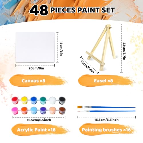 8 Set Mini Acrylic Paint Set, Mini Canvas Painting Kit, Small Canvas with Easel, Acrylic Paints,Brush, Minis Easel with Canvases for Kids Adults Classroom Birthday Painting Party (6 x 8Inch) - color: 6 x 8Inch