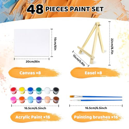 8 Set Mini Acrylic Paint Set, Mini Canvas Painting Kit, Small Canvas with Easel, Acrylic Paints,Brush, Minis Easel with Canvases for Kids Adults Classroom Birthday Painting Party (6 x 8Inch) - color: 6 x 8Inch