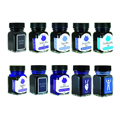 Monteverde USA Bloo Ink Collection Gift Set – 10 Unique Blue Fountain Pen Inks, 30ml Bottles, Premium Quality - color: Bloo