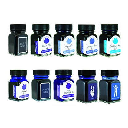 Monteverde USA Bloo Ink Collection Gift Set – 10 Unique Blue Fountain Pen Inks, 30ml Bottles, Premium Quality - color: Bloo
