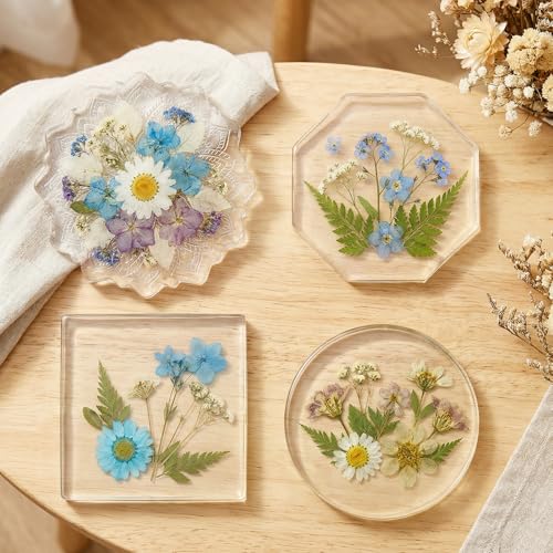 KISREL Epoxy Resin Kit for Beginners, 12OZ Resin Kit with Silicone Coaster Molds, Complete Accessories Include Mica Powders, Dried Flowers, Measuring Cups and Other Resin Supplies for DIY - size: 12oz kit