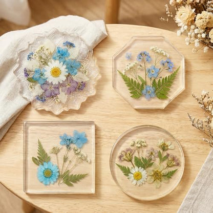 KISREL Epoxy Resin Kit for Beginners, 12OZ Resin Kit with Silicone Coaster Molds, Complete Accessories Include Mica Powders, Dried Flowers, Measuring Cups and Other Resin Supplies for DIY - size: 12oz kit
