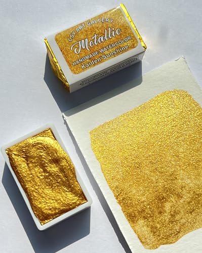 Metallic-Pearlescent Watercolor Paint Full Pans-Highly Pigmented for Painters, Professionals, Beginners, Hobbyists, Students Choose Your Color (Kaiden’s Sunshine) - color: Kaiden’s Sunshine (Full Pan)