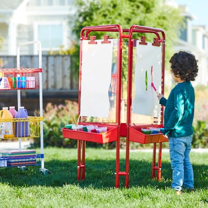 Colorations 3-Way Indoor/Outdoor Acrylic Panel Easel, Adjustable Art and Craft Painting Easel - style: 3-Station, Red