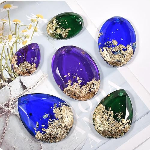 Waterdrop and Oval Resin Jewelry Molds,6 Cavities Silicone Pendant Molds for Resin Epoxy,Resin Casting Molds with Hanging Hole for DIY Gem Cabochon Pendant, Earring, Necklace Jewelry Making