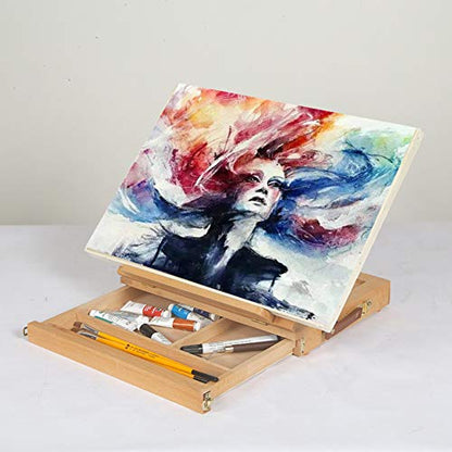 Desktop Drawing Box with Drawing Board Wooden Easel with Storage Drawer Adjustable Angle Easel Portable Sketching Easel