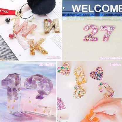 Anlan-angel Letters Numbers Silicone Molds for Resin, Alphabet Molds Kit, 0-9 Number and 26 Letters Molds with Keychain Making Supplies for Resin Casting,DIY Letter Keychain, Jewelry Making - color: Positive Letter Mold