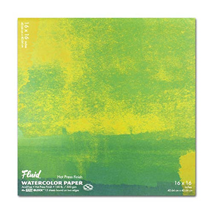 Fluid Watercolor Paper 851616 140LB Hot Press 16 x 16 Block, 15 Sheets, White