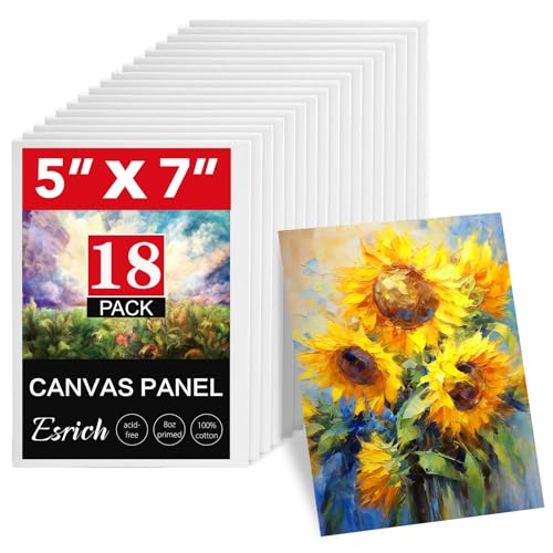 ESRICH 5x7IN Small Canvases for Painting, 18 Pack Mini Canvas Boards 100% Cotton Painting Canvas Primed Acid Free Mini Blank Canvas Panels for Oil Paint,Watercolor,Acrylic Paint,Gouache&Tempera. - size: 5*7in 18pack